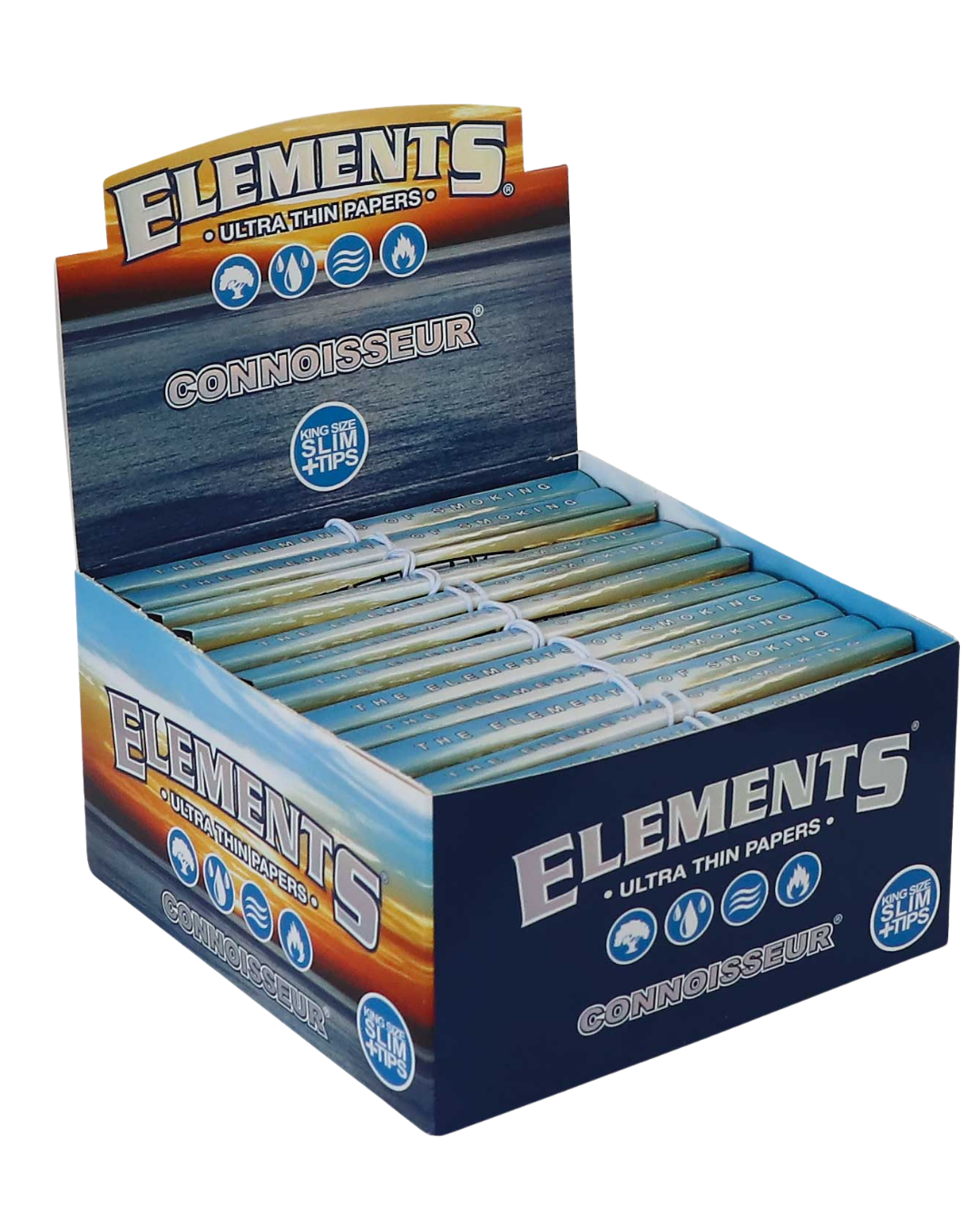 Elements Connoisseur – King Size Slim + Tips (32 blad, 24 förpackningar per box)