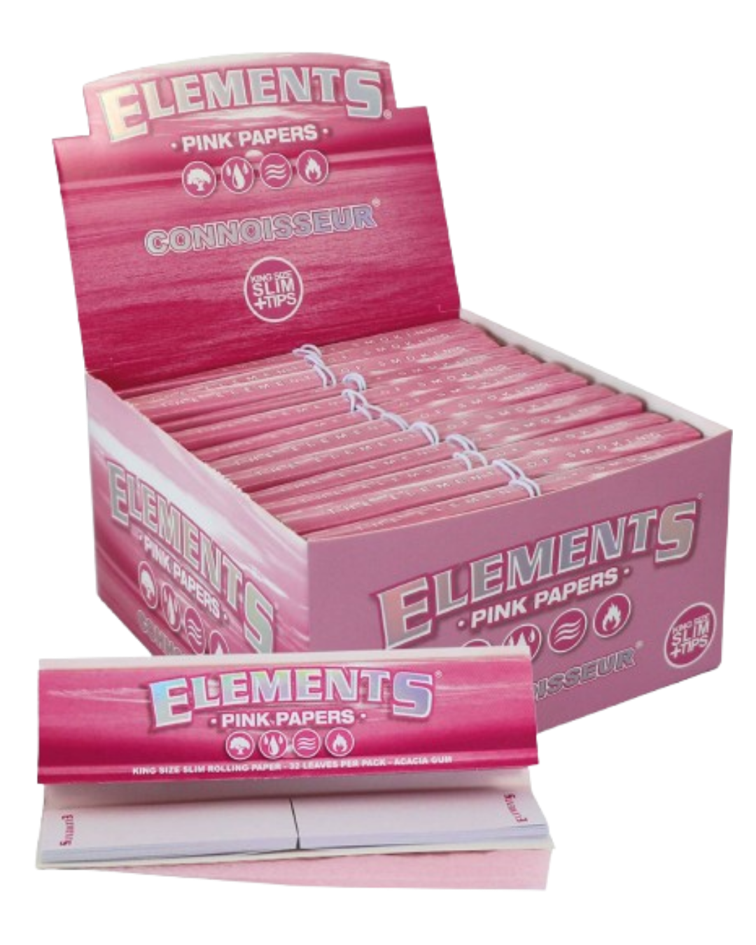 Elements Pink Connoisseur – King Size Slim + Tips (32 blad, 24 förpackningar per box)