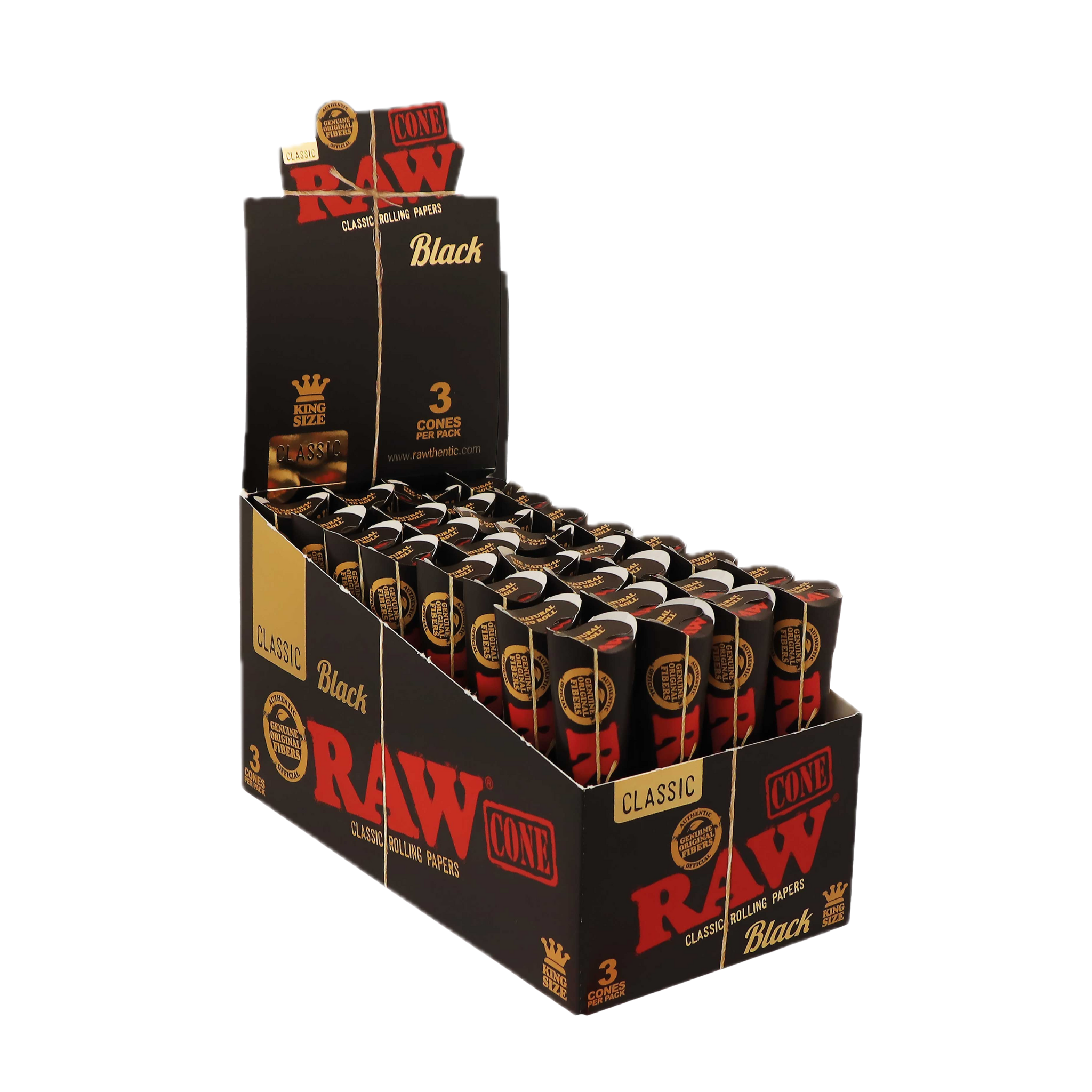 RAW Black Cone King Size – 3 st per förpackning (32 förpackningar per box)