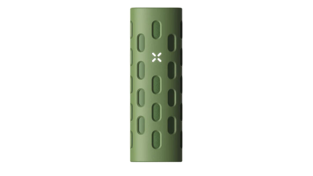 PAX FLOW Grip Sleeve silikonskydd monterat på vaporizer för optimalt grepp och skydd mot stötar