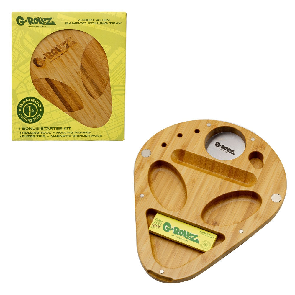 🌌 G-Rollz Bamboo Rolling Tray – Extraterrestrial Design