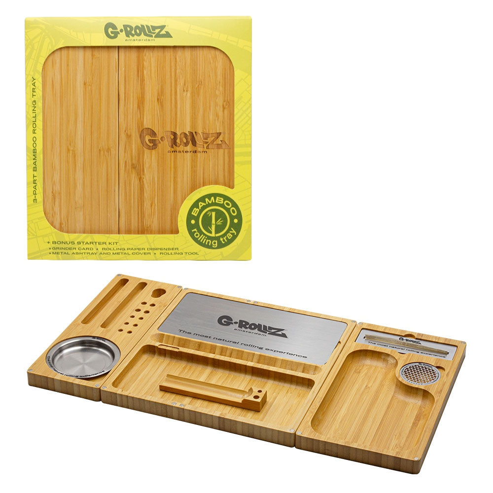 G-Rollz Bamboo Rolling Tray – 3-Piece Magnetic Tray