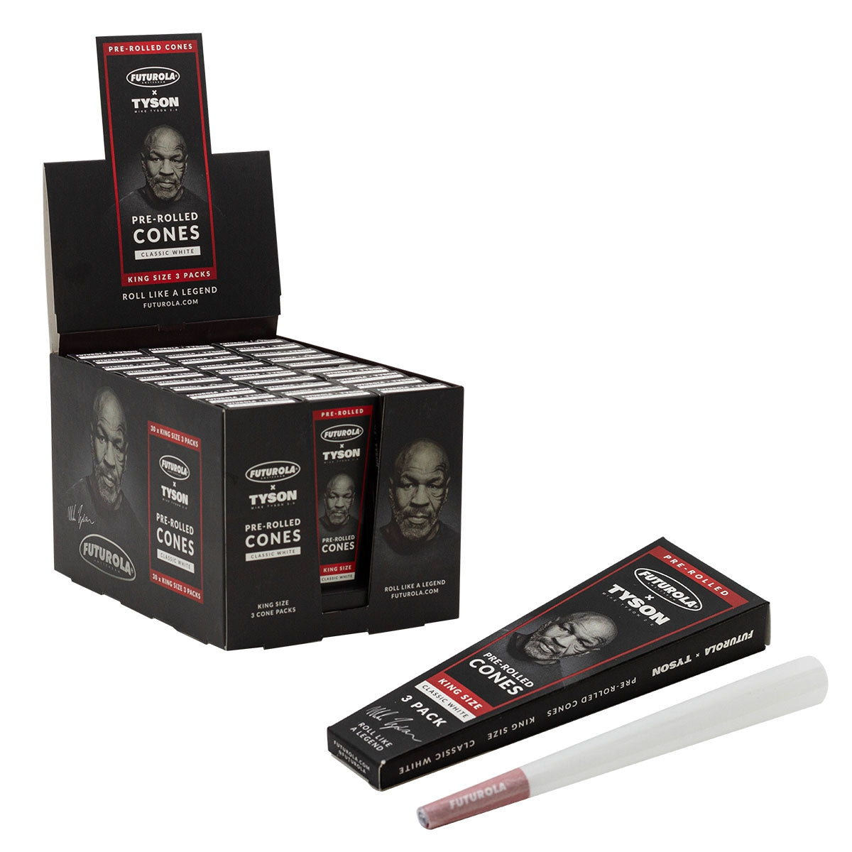 Futurola | Tyson 2.0 King Size För-rullade Koner 3-Pack (30 paket i Display)