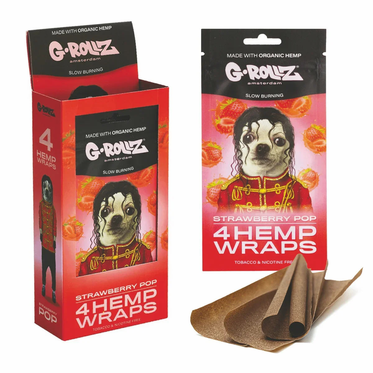 G-Rollz | 4x 'Strawberry Pop' Hemp Blunt Wraps (15 Pack Display, 60 Wraps) 🍓🔥