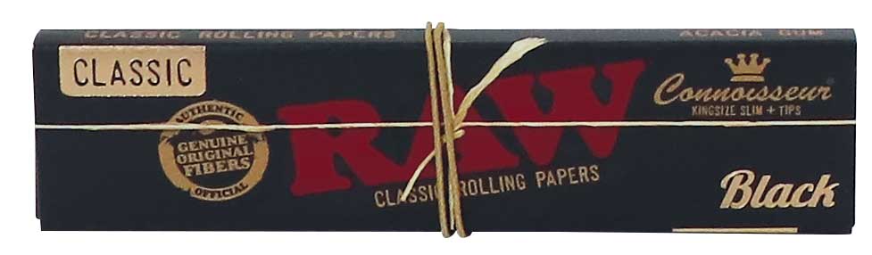 RAW Black Connoisseur – King Size Slim + Tips (24 förpackningar per box)