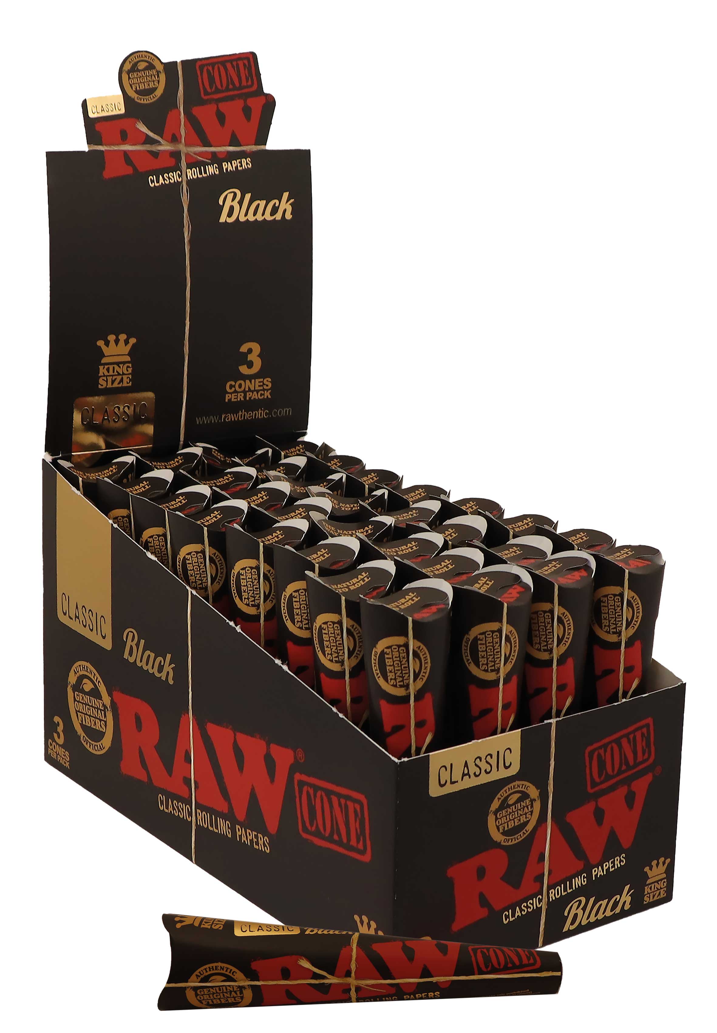 RAW Black Cone King Size – 3 st per förpackning (32 förpackningar per box)