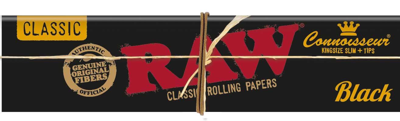 RAW Black Connoisseur – King Size Slim + Tips (24 förpackningar per box)