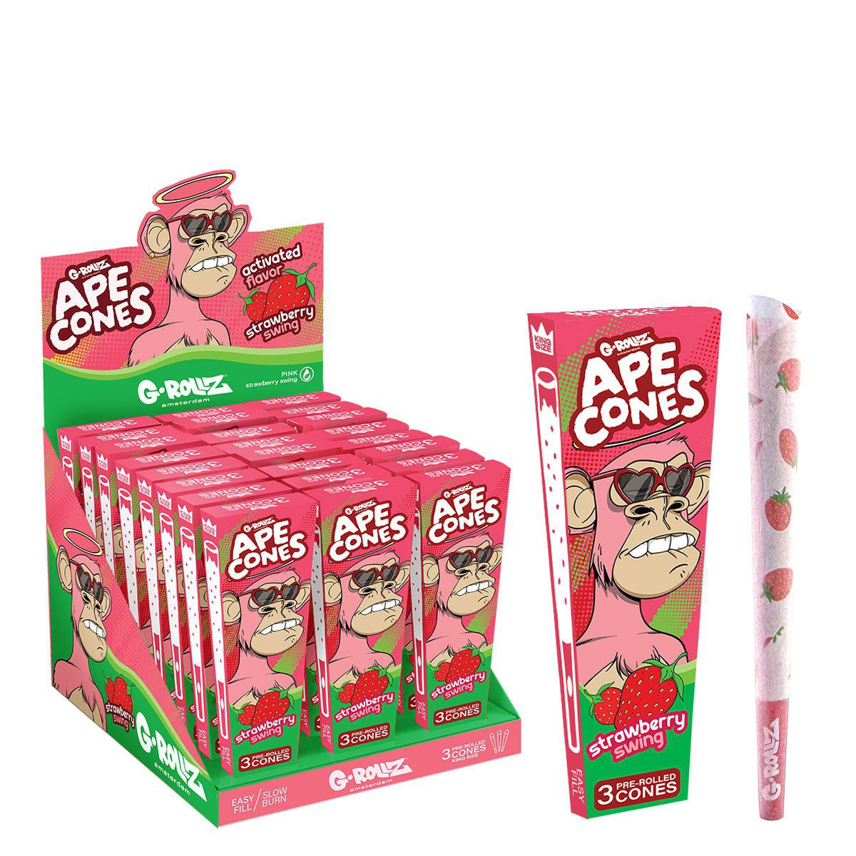🍓 G-Rollz Ape Cones – Strawberry Swing (Display 24-pack) 🌿🔥