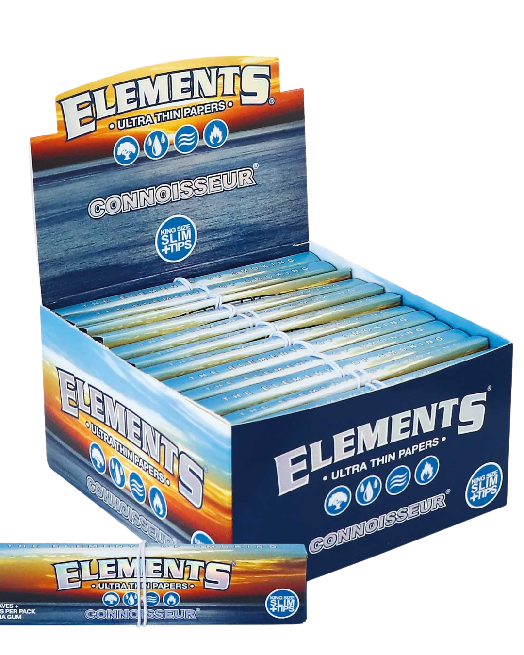 Elements Connoisseur – King Size Slim + Tips (32 blad, 24 förpackningar per box)
