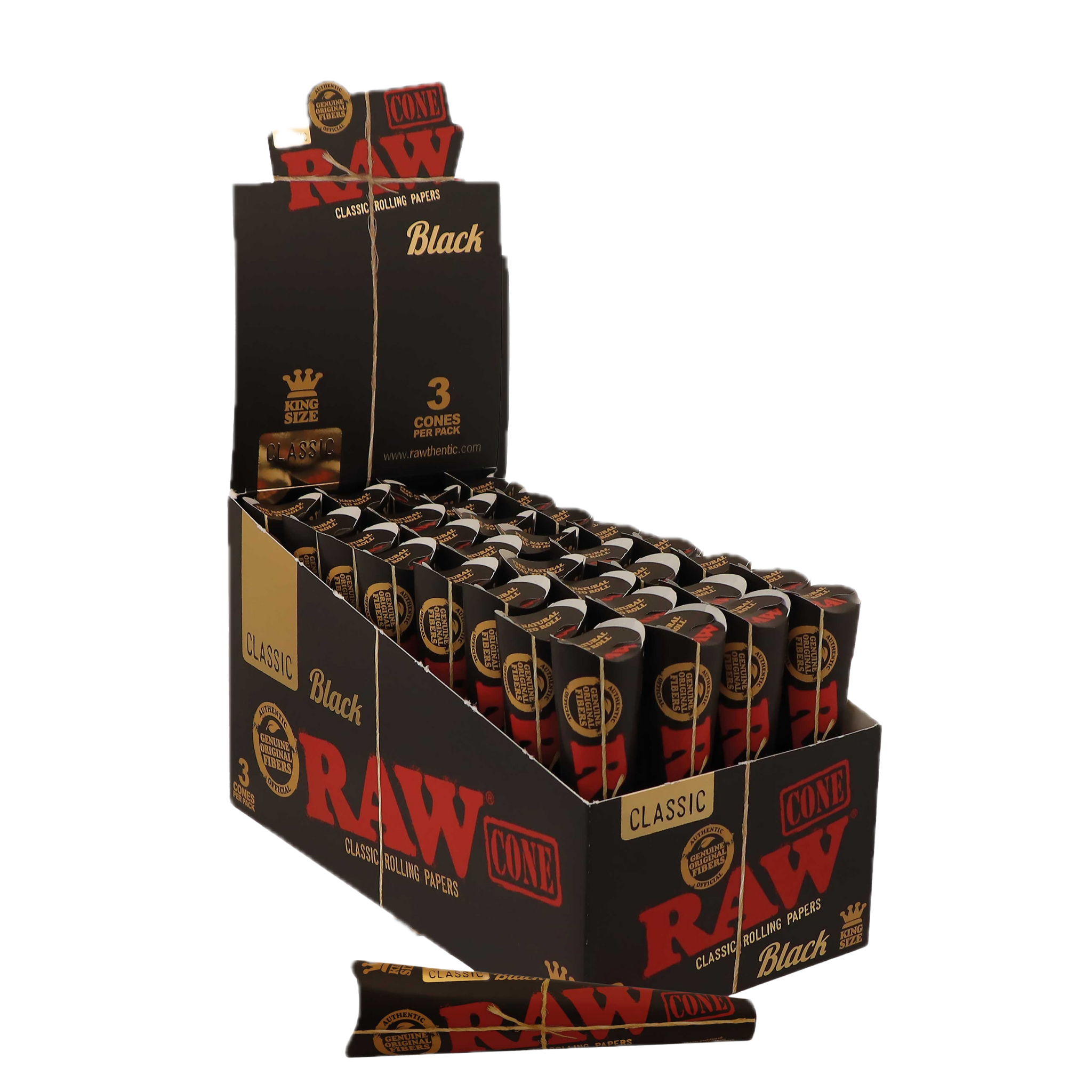 RAW Black Cone King Size – 3 st per förpackning (32 förpackningar per box)