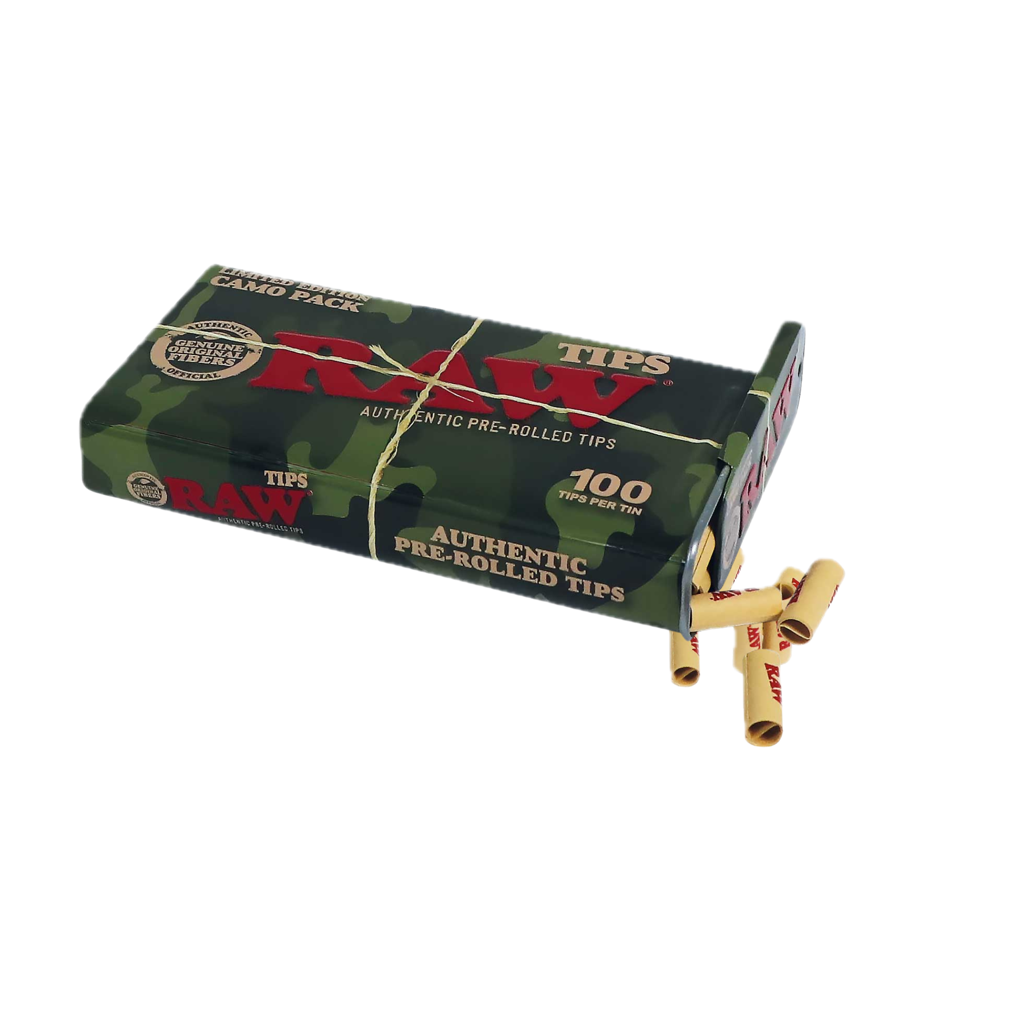 RAW Prerolled Tips Limited Edition Camo Tin – 100 Tips/Burk