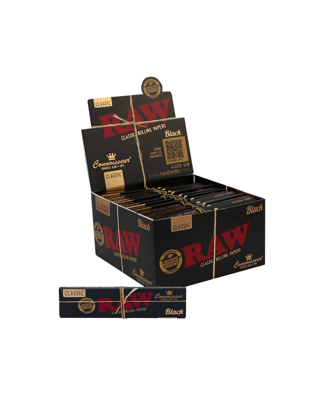 RAW Black Connoisseur – King Size Slim + Tips (24 förpackningar per box)