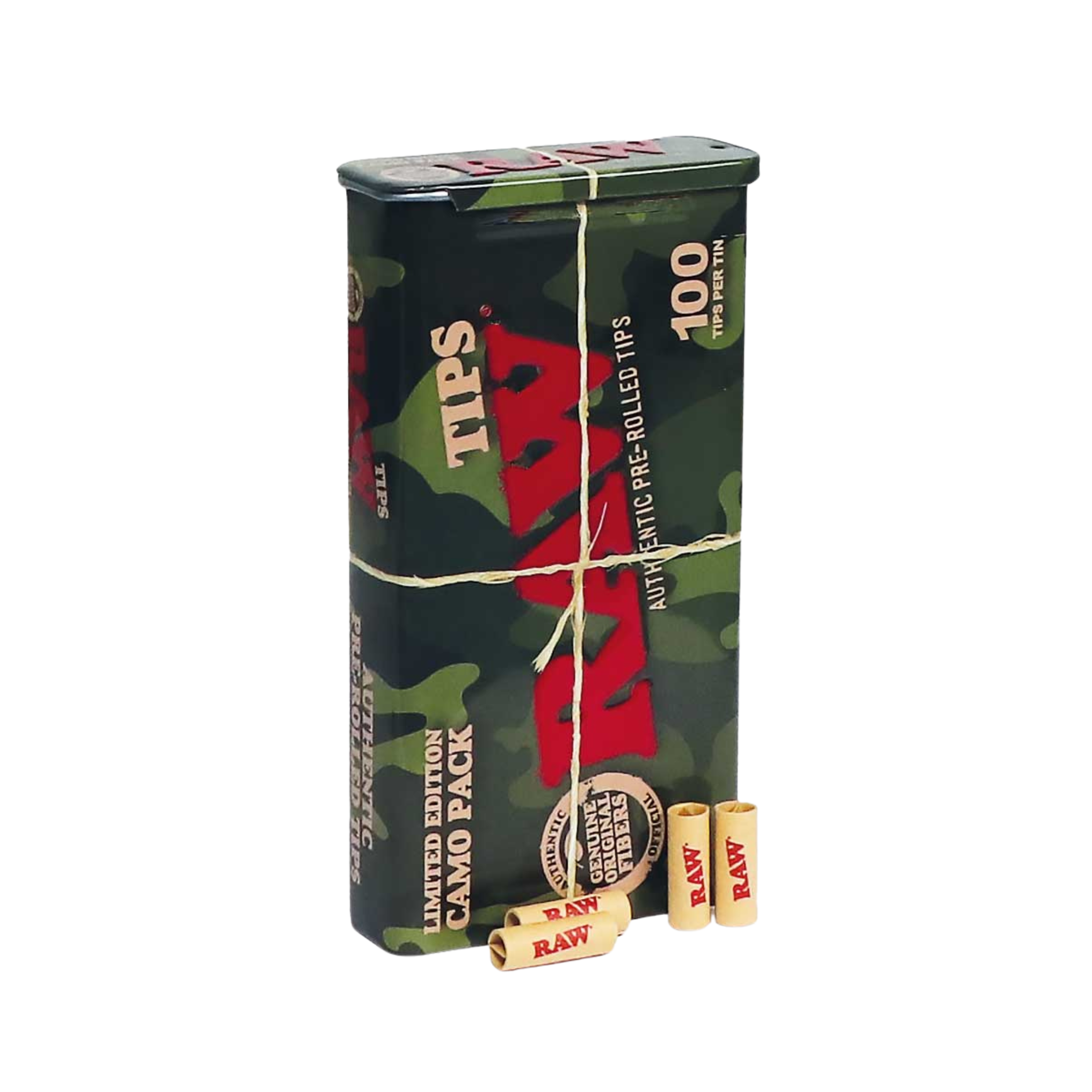 RAW Prerolled Tips Limited Edition Camo Tin – 100 Tips/Burk